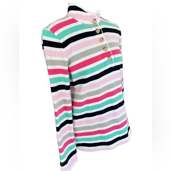 Talbots striped button front sweatshirt with stand up collar, size Small - Picture 4 of 5